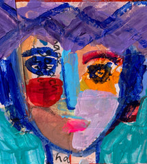 Purple Hair, Turquoise Background