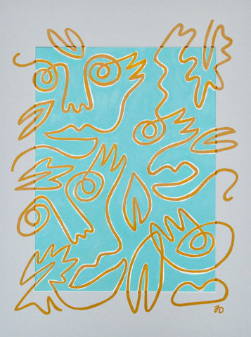 Fingers Faces & Plants in Blue & Mustard Mat